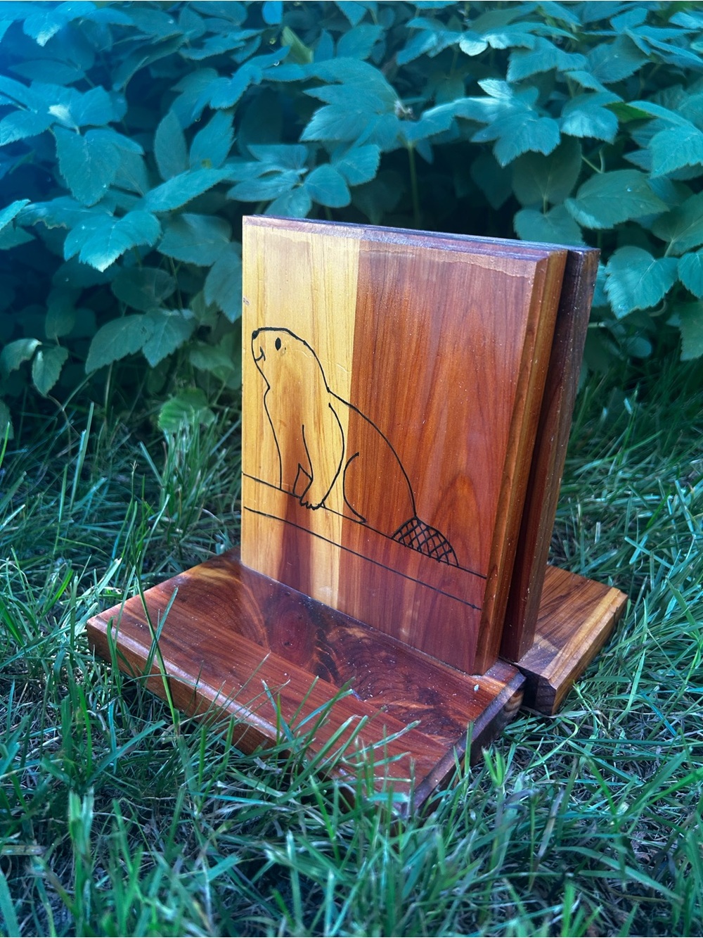 Vintage Handmade Wooden Beaver Bookend Set Cabincore Cottagecore Style Canadian